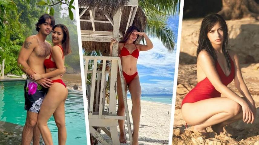 Celebrities wearing their sexy red swimwear