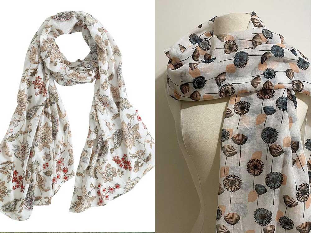 White Floral Scarf