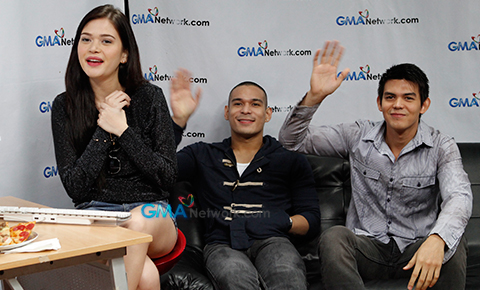 Bela Padilla, Dion Ignacio and Pancho Magno at the GMA Network Live Chat