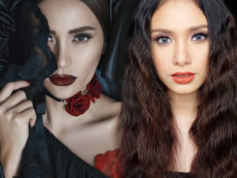 Dark eyes and red lipstick