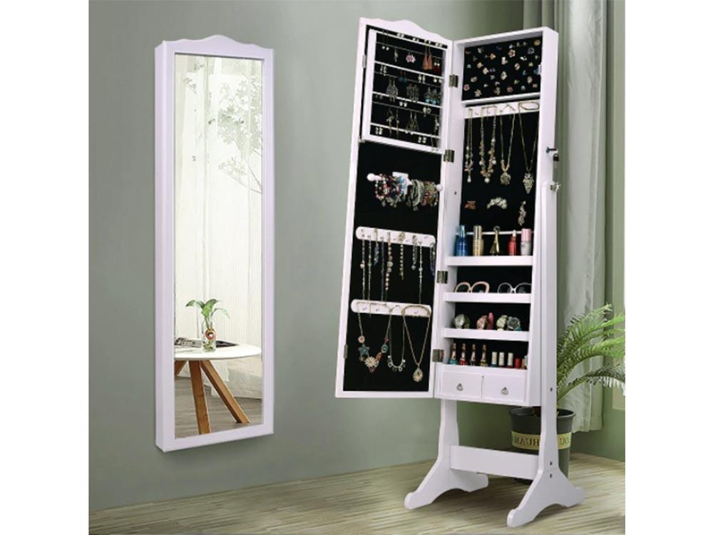 Stand-up mirror/jewelry cabinet
