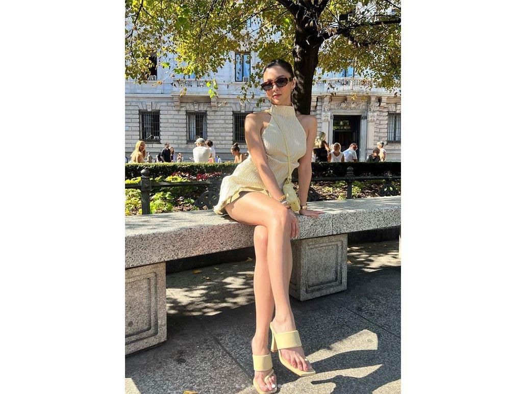 Showing off her legs