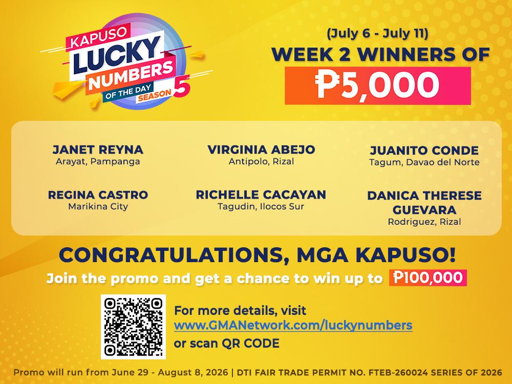 Week 2 Winners of PhP 5,000 each
