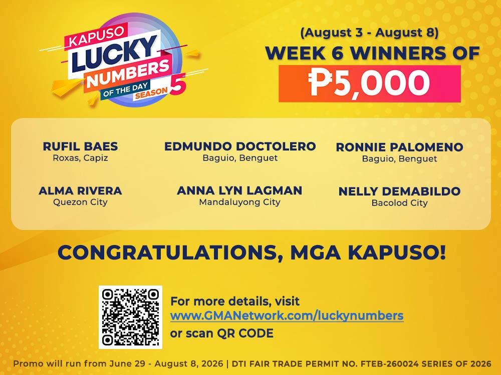 Week 6 Winners of PhP 5,000 each