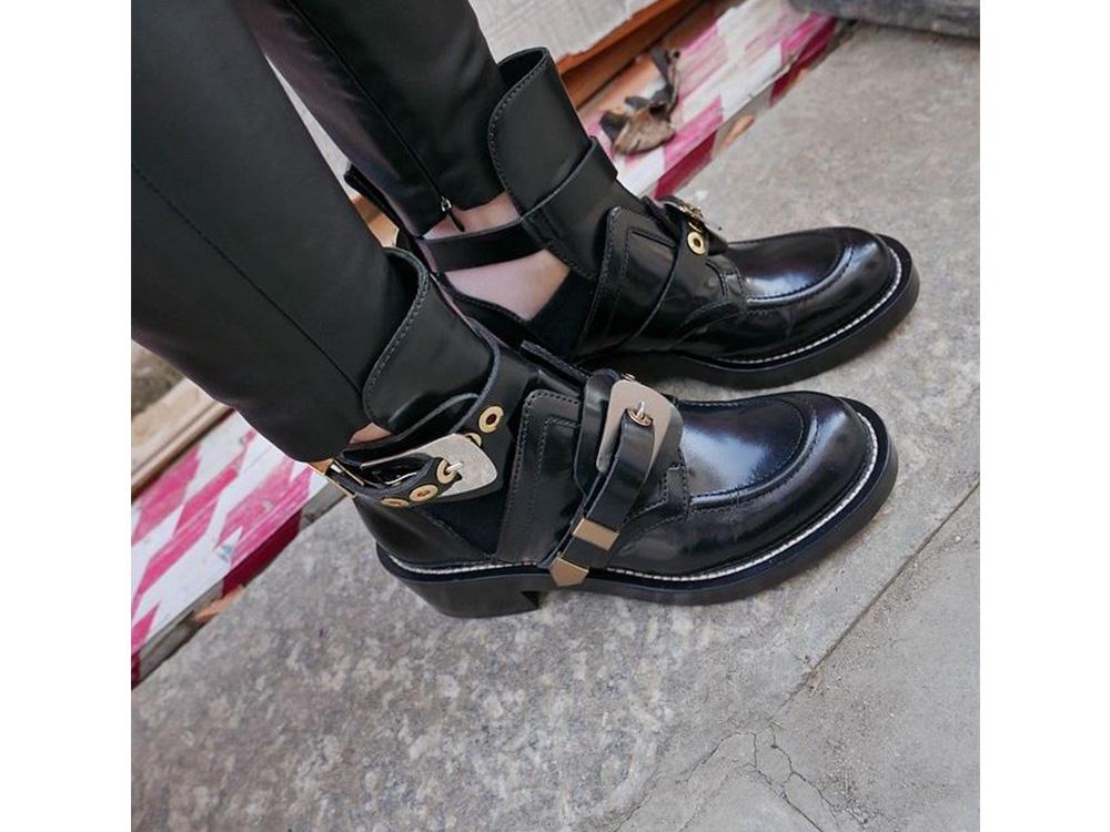 Balenciaga cutout glossed-leather ankle boots