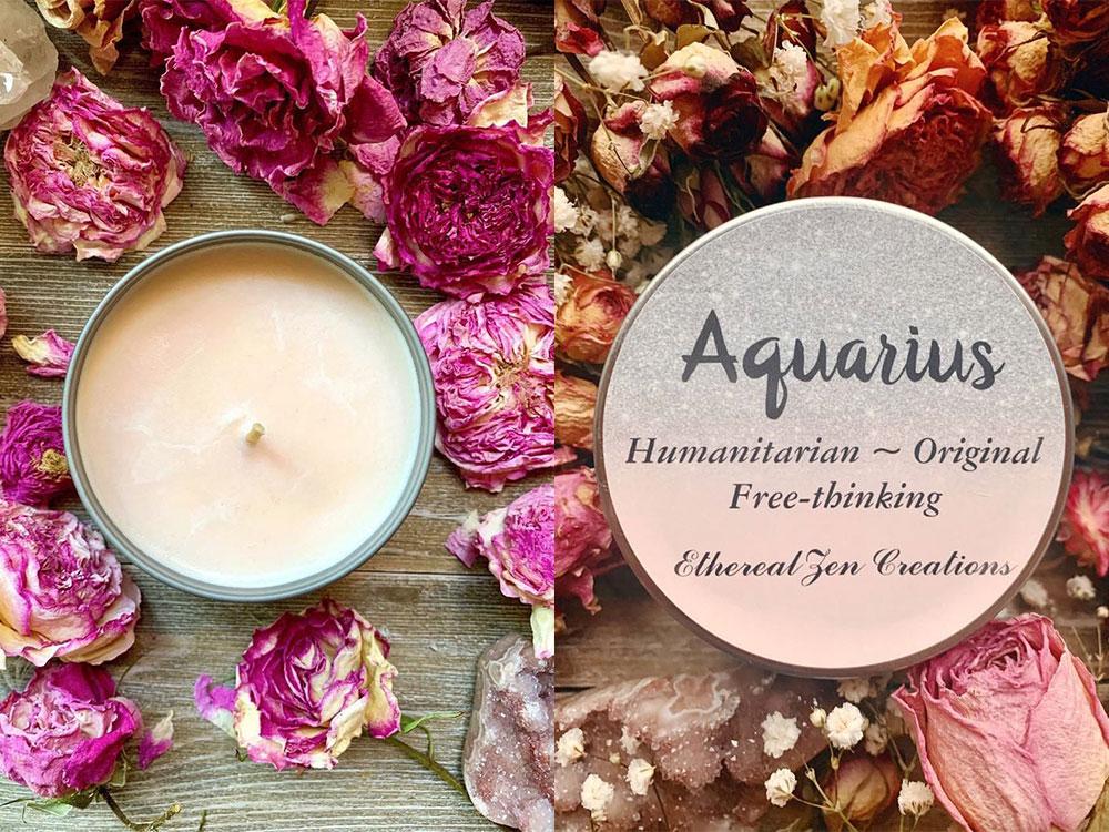 Aquarius Zodiac Goddess Botanical & Crystal Candle  around P575