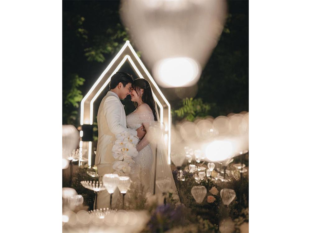 Wedding gown and groom's suit