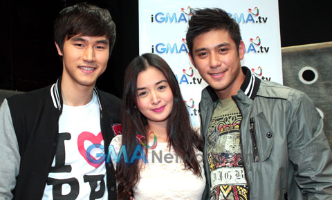 Rocco Nacino with Steven Silva and Kris Bernal at the iGMA Live Chat
