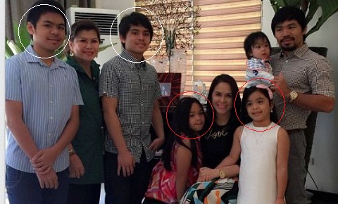 Manny Pacquiao's children: Michael Stephen and Emmanuel Jr.; Queen Elizabeth and Mary Divine Grace