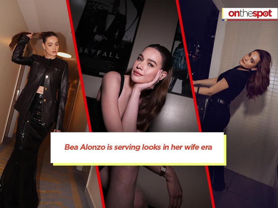黒いレザージャケット姿など、3種類の黒を基調にした装いを見せるベア・アロンソ