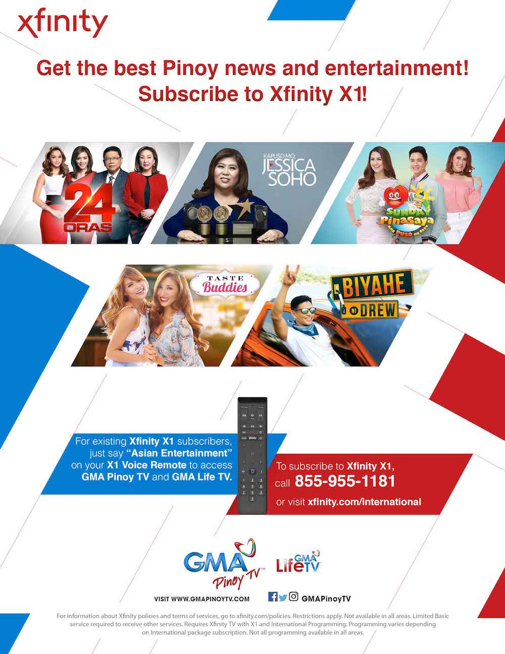 New And Existing Customers Of Xfinity X1 Can Purchase Gma Pinoy Tv Life On Com Simply Say Into
