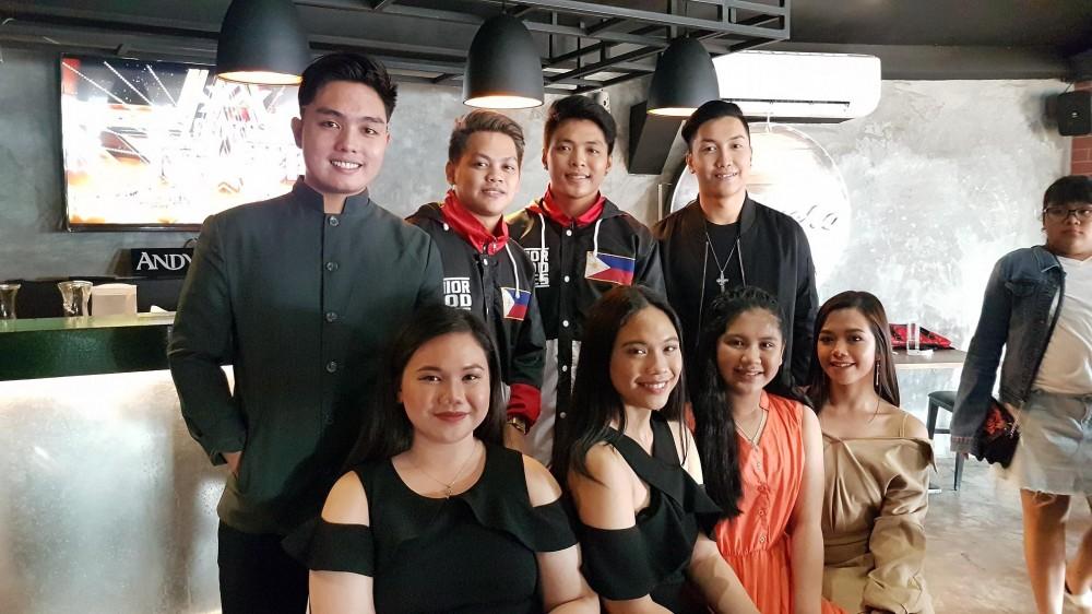 Last row (from left to right): Philip Galit, Yobhel Cortez, John Brett Sornis, Gervin from Power Duo. First row (from left to right) HK Sisters Hanna Korin and Harrah Kaym Castillo, Eleana Gabunada, and Anjanette from Power Duo