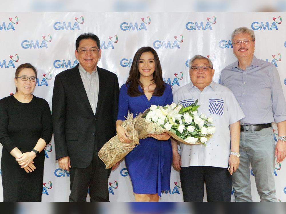 (L-R) GMA Network SVP for News and Public Affairs Marissa L. Flores; President and COO Gilberto R. Duavit, Jr.; GMA News Pillar Vicky Morales; GMA Chairman and CEO Felipe L. Gozon; and EVP and CFO Felipe S. Yalong