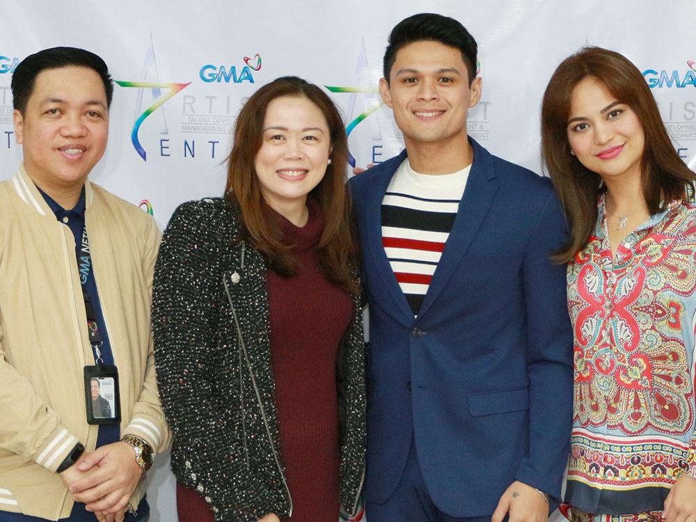 (L-R) GMA Artist Center Senior Talent Manager Daryl Zamora, GMA Senior Assistant Vice President for Alternative Productions Gigi Santiago-Lara, Jon Lucas, and his co-manager Katrina Aguila