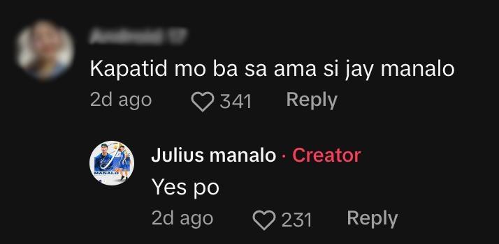 Komento sa TikTok account ni Julius Manalo