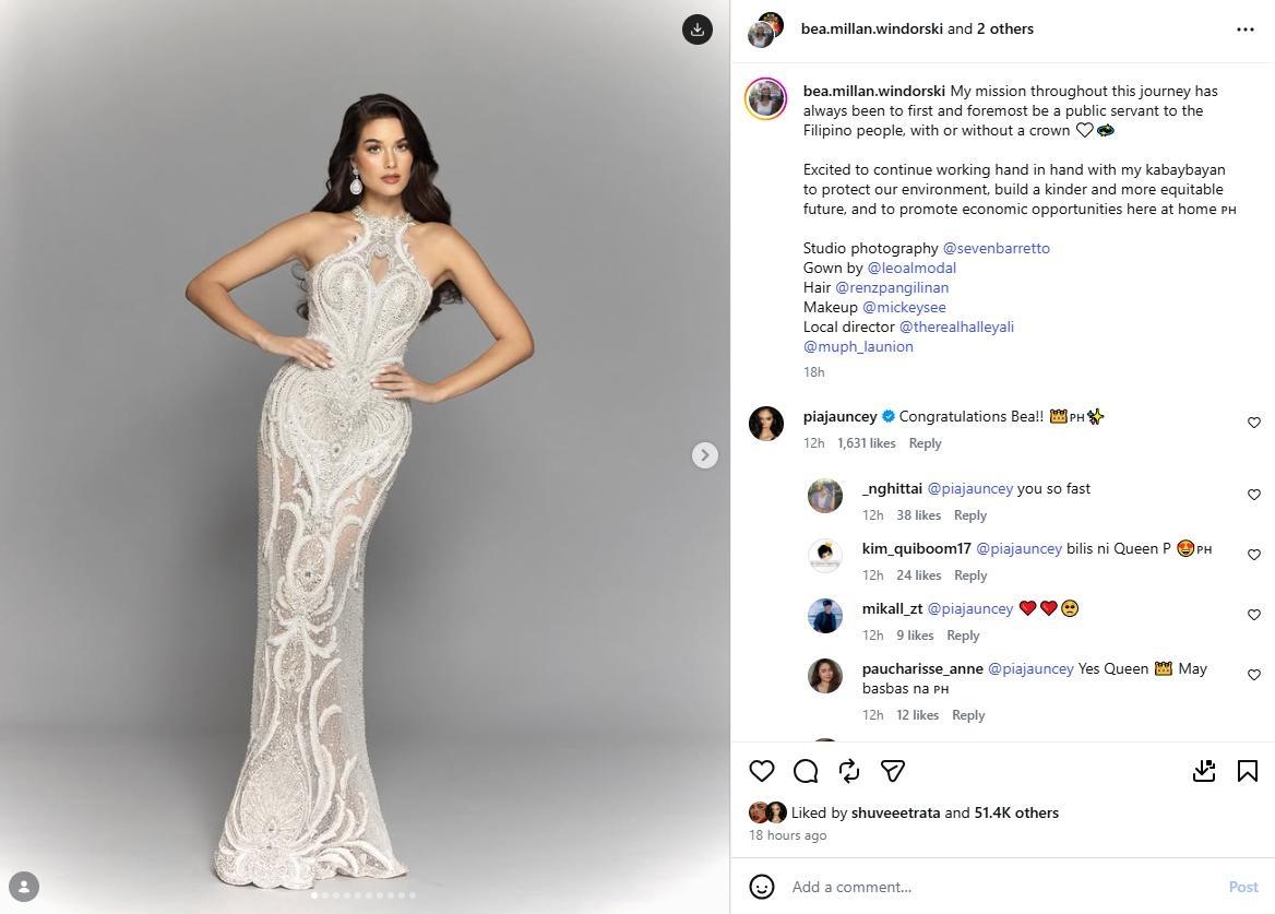 pia wurtzbach jauncey congratulates miss universe ph bea millan windorski