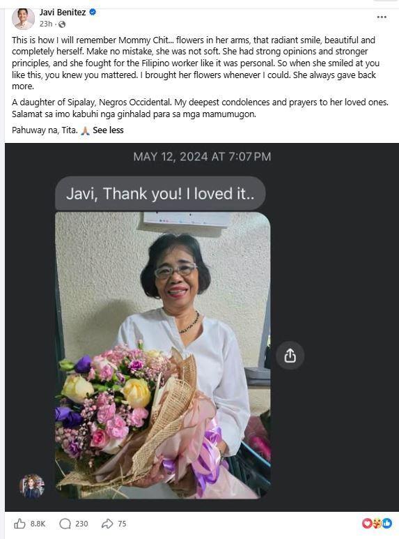 Javi Benitez mourns Concepcion Chit Garina