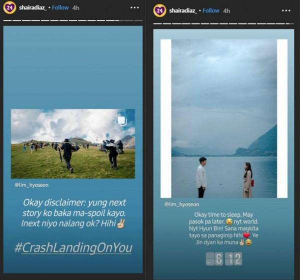 Shaira Diaz features Crash Landing On You in Instagram Stories
