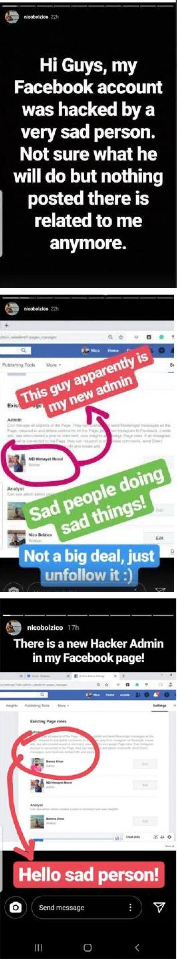 Nico Bolzico announces Facebook hack