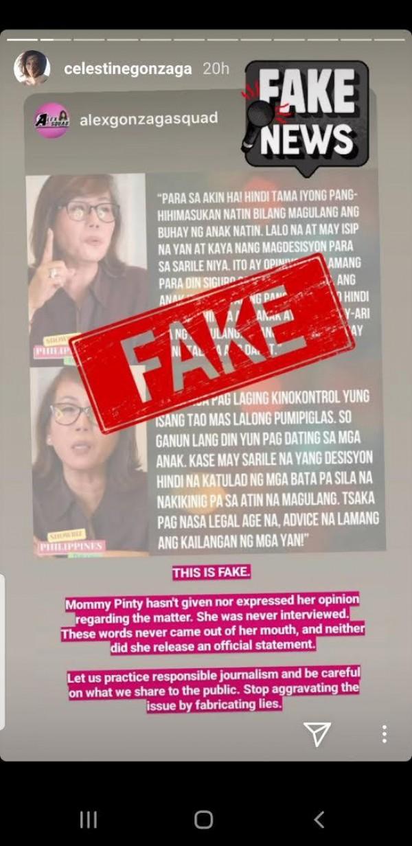 Toni Gonzaga fake news Mommy Pinty