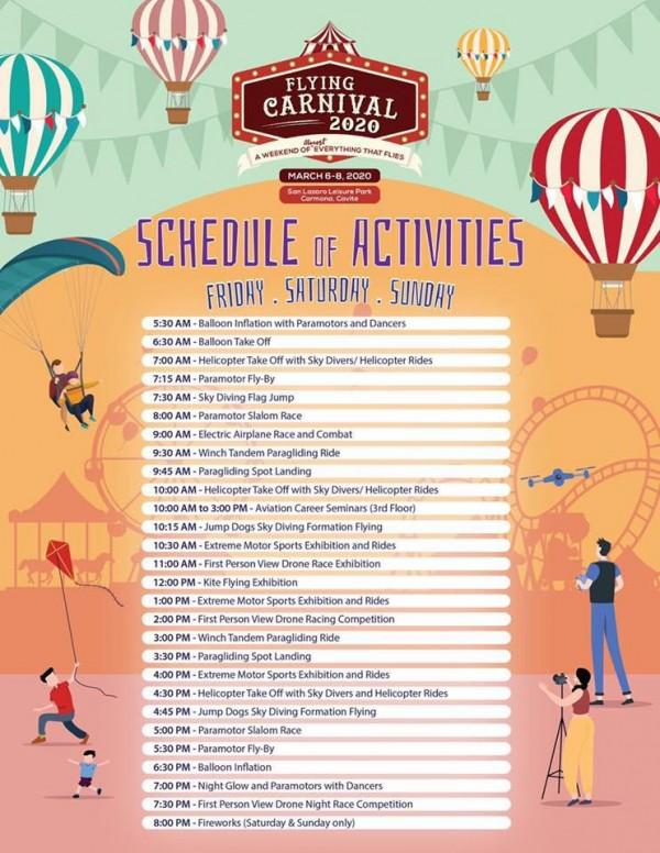 Flying Carnival 2020's Schedule of Activities / Image source: Philippine International Hot Air Balloon Fiesta (FB)