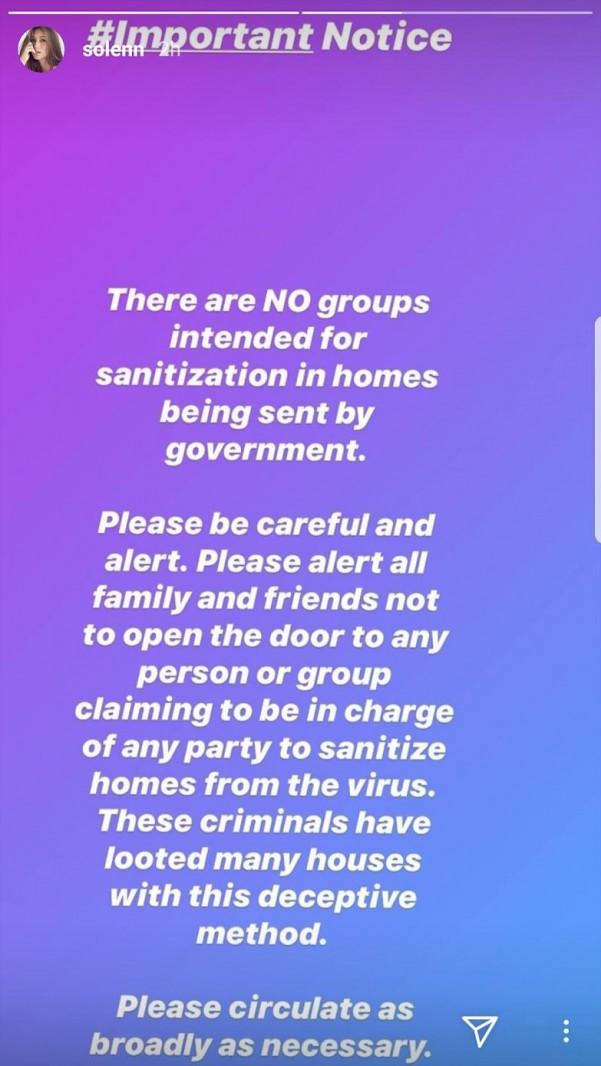 Solenn Heussaff shares advisory on fake government-authorized home sanitation service amid COVID-19