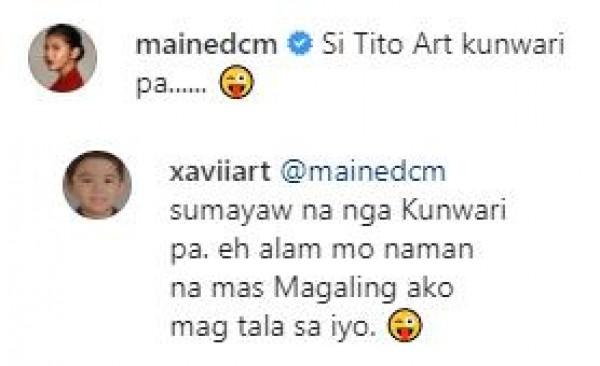 Maine Mendoza and Art Atayde, father of her boyfriend Arjo, exchange comments about their &ldquo;Tala&rdquo; dance challenge.