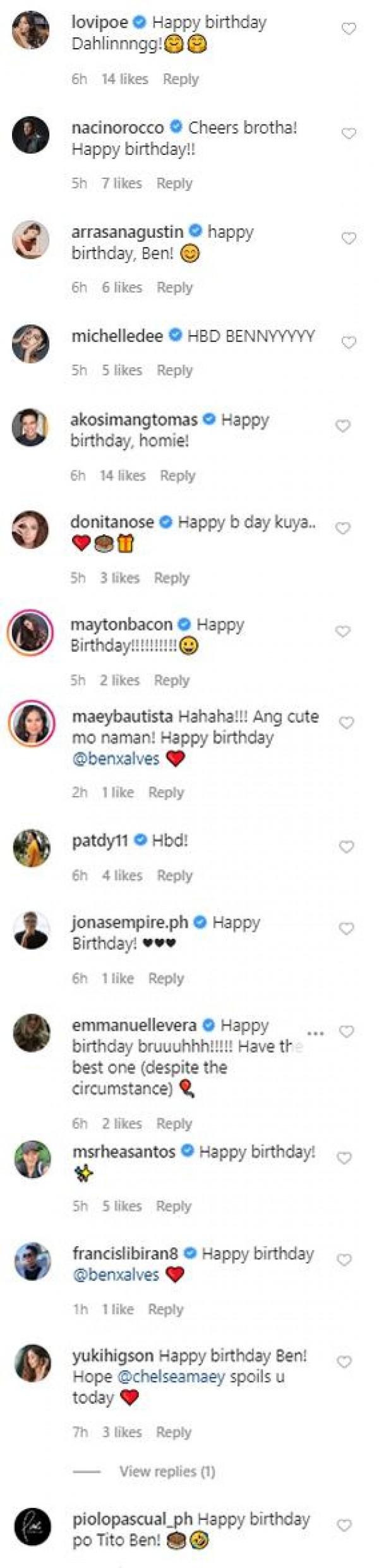 Lovi Poe, Rocco Nacino, and Piolo Pascual are among the celebrities who greeted Benjamin Alves on his birthday.