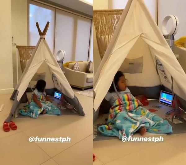 Tali Sotto relaxing inside her tent