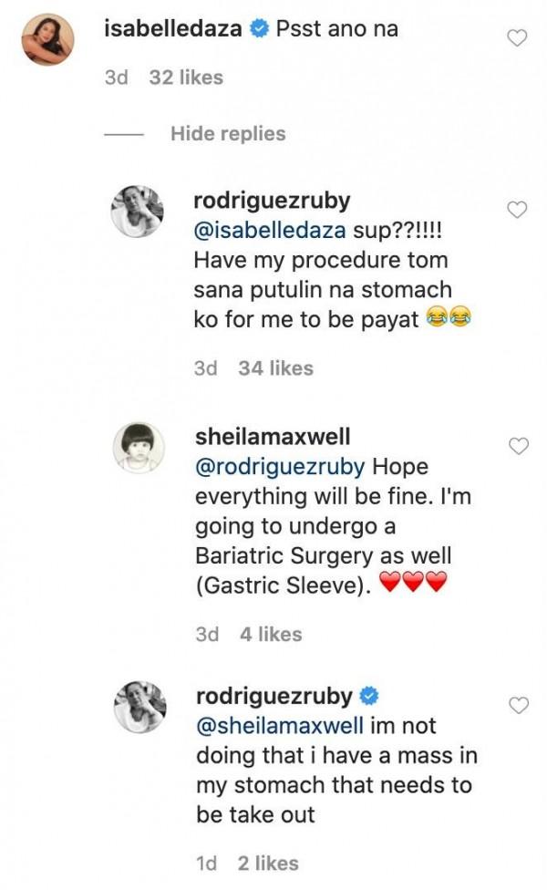 Ruby Rodriguez reveals she has a mass in her stomach in the comments section of her post