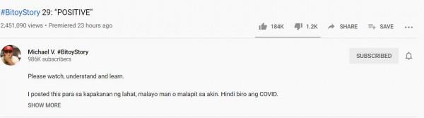 May mahigit sa two million views na ang vlog ni Bitoy