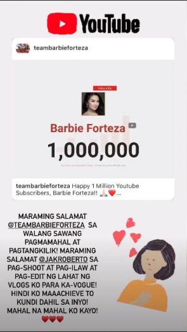 Barbie Forteza reaches 1M on YouTube