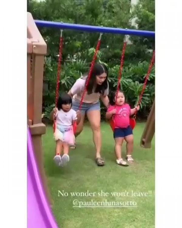 Tali Sotto and Brooklyn Guanio Mago at the swings with Pauleen Luna