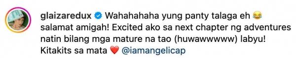 Glaiza De Castro s comment on Angelica Panganiban s IG post