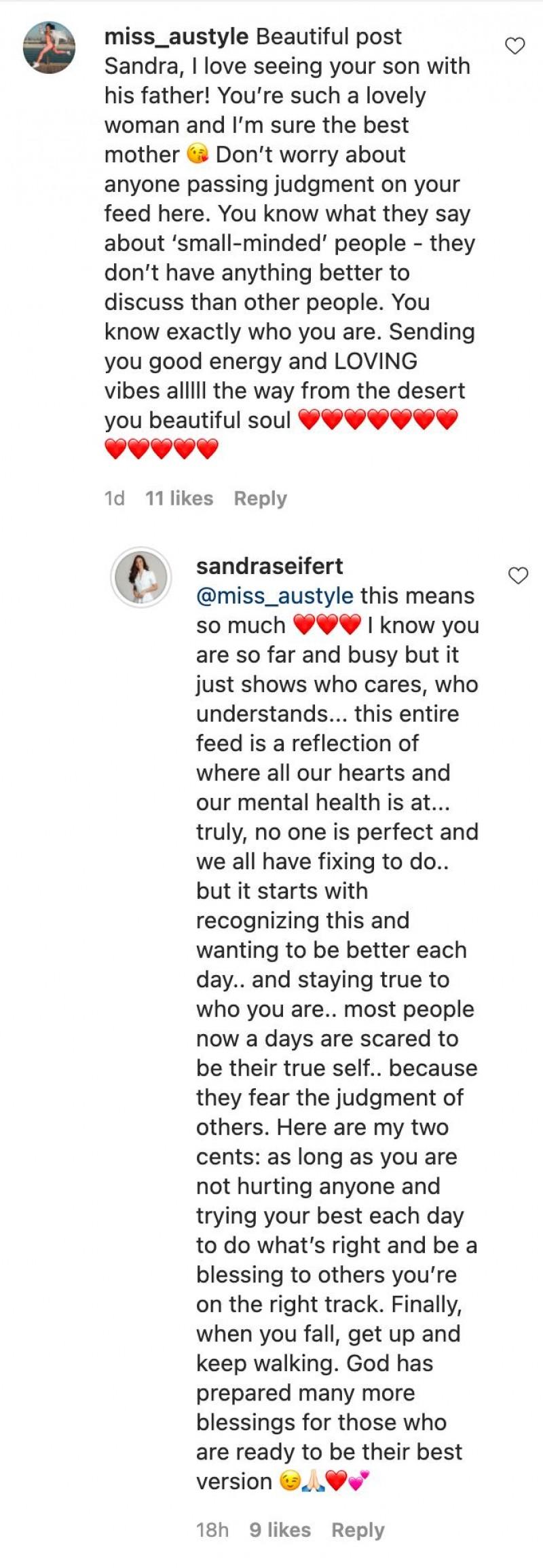 Sandra Seifert responds to netizen's comment: 'Truly, no one is perfect ...