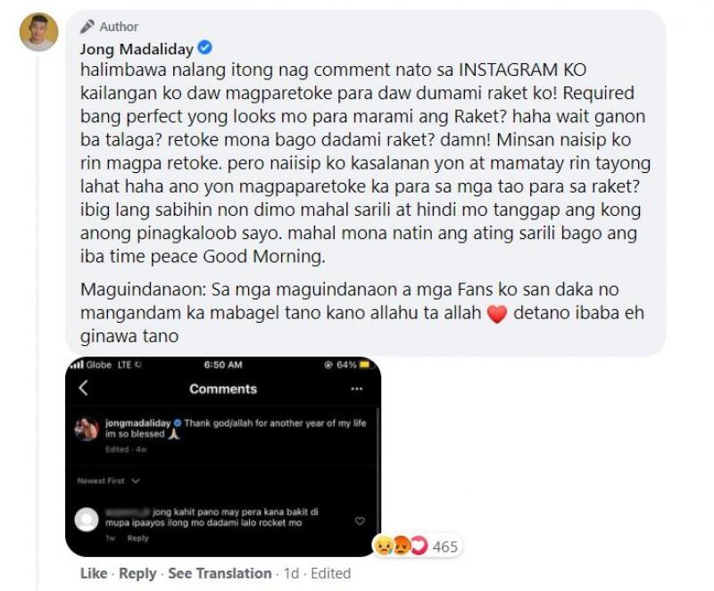  jong madaliday facebook comment
