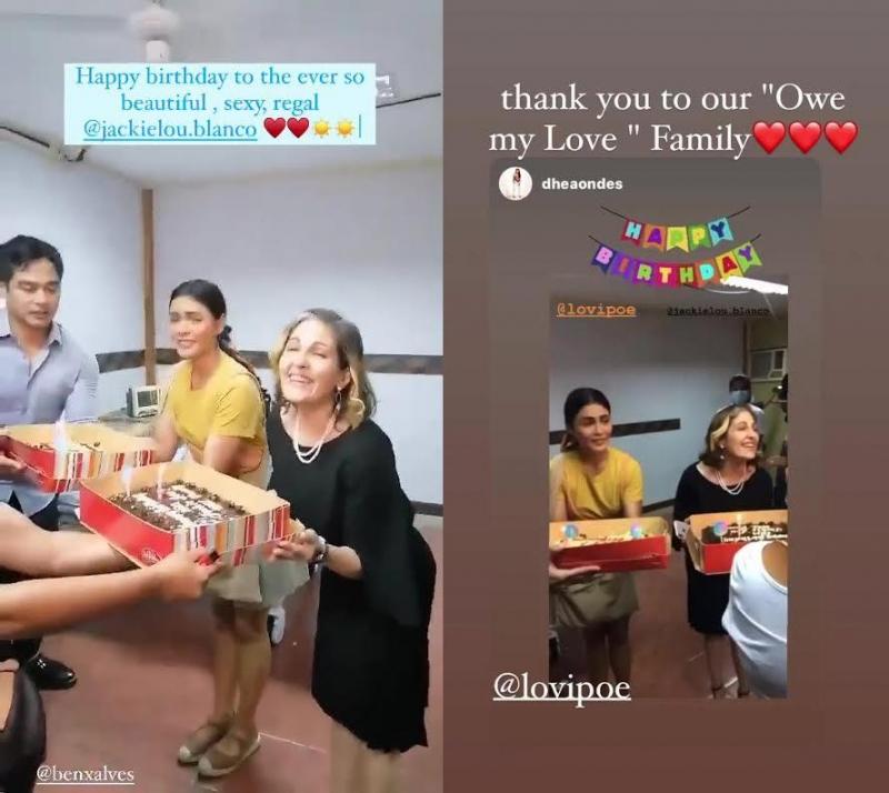 Lovi Poe and Jackie Lou Blanco with their cakes