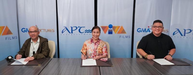 CEO Vic Del Rosario III GMA Pictures president Annette Gozon Valdes and APT Entertainment CEO Mike Tuviera