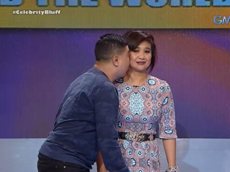Jose Manalo kissing Eugene Domingo