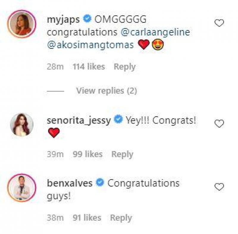 Celebrities congratulate Carla Abellana and Tom Rodriguez