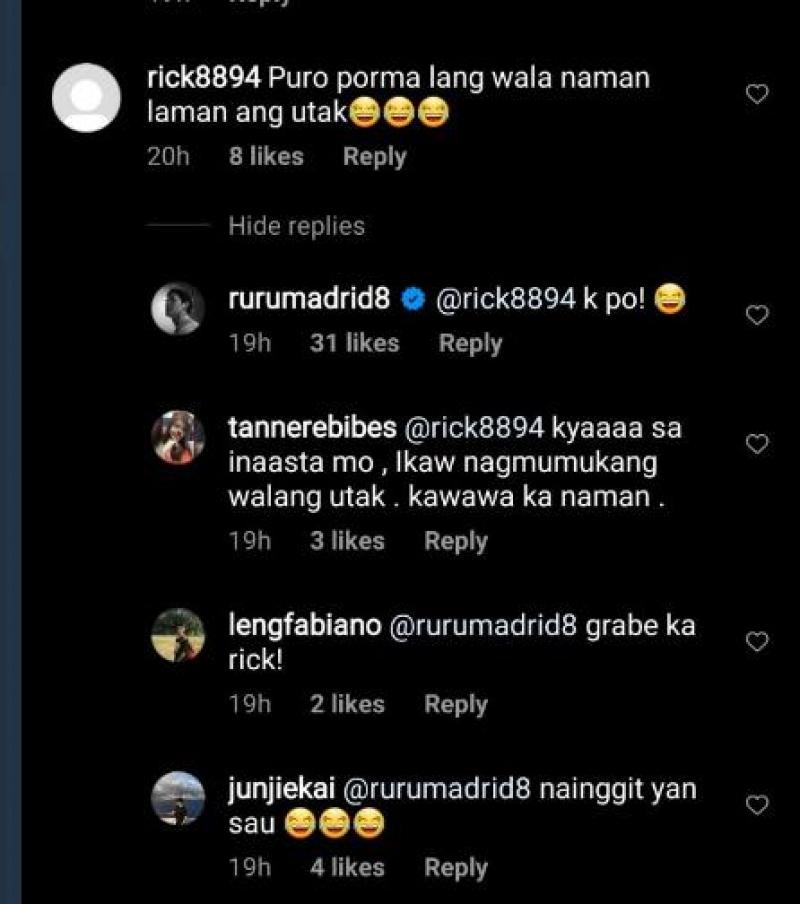 Negative post of basher about Ruru Madrid