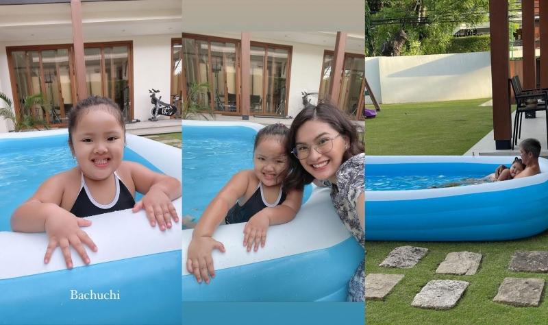 Baby Tali in her inflatable pool