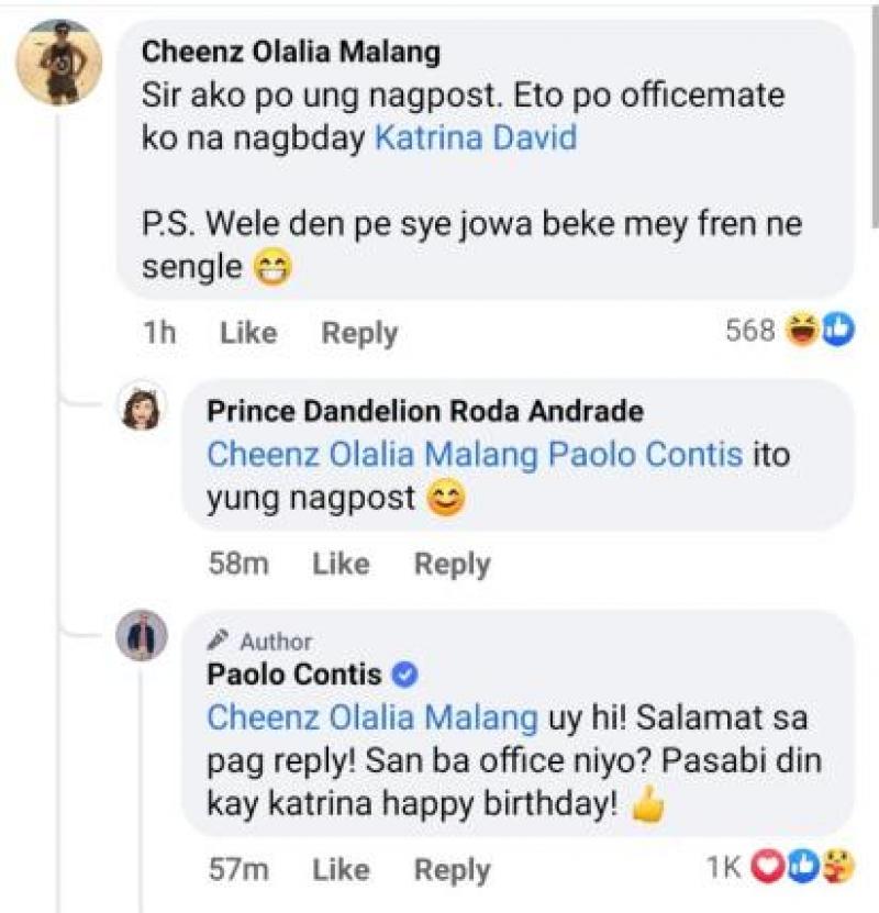 Uploader of viral photo comments on Paolo Contis post