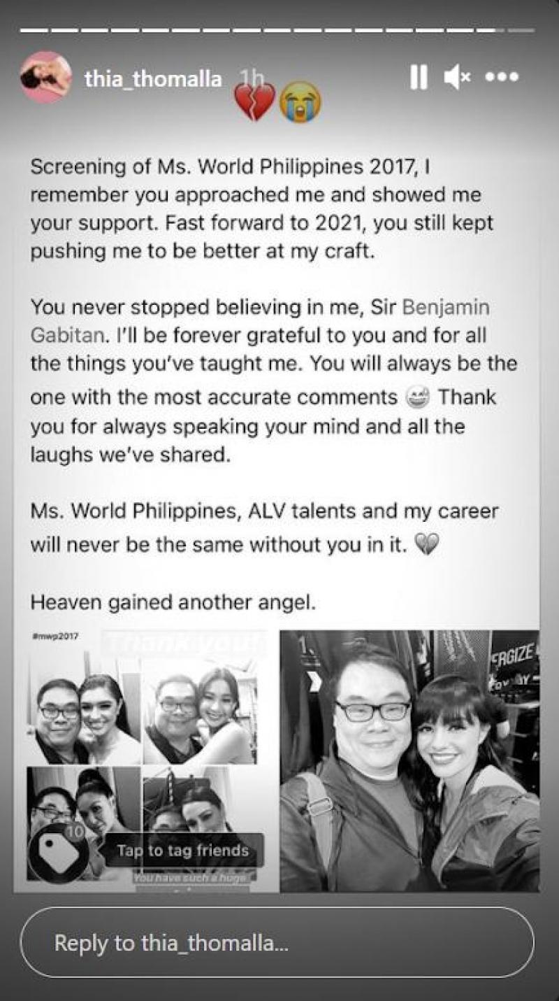 thia thomalla pens message for late handler and road manager benj gabitan