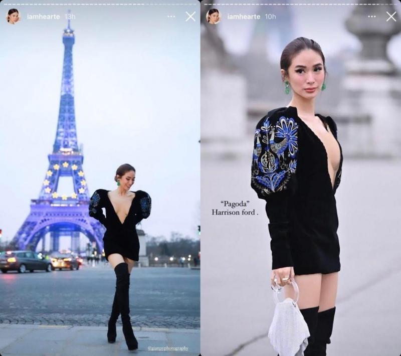 Heart Evangelista posing near the Eiffel Tower