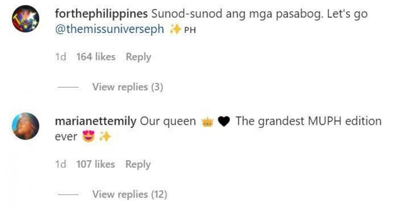 Comment on the Miss Universe Philippines Instagram account