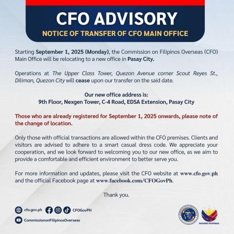 CFO Moves Office to Pasay, Brings Services Closer to NAIA and DFA