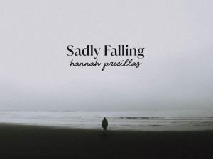 Sadly Falling cover art, black and white silhouette of a person on the beach