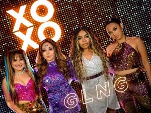 GLNG cover art; photo of XOXO in spakly outfits