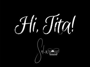Hi, Tita! cover art; white text of Hi, Tita! on black background with Sala's logo